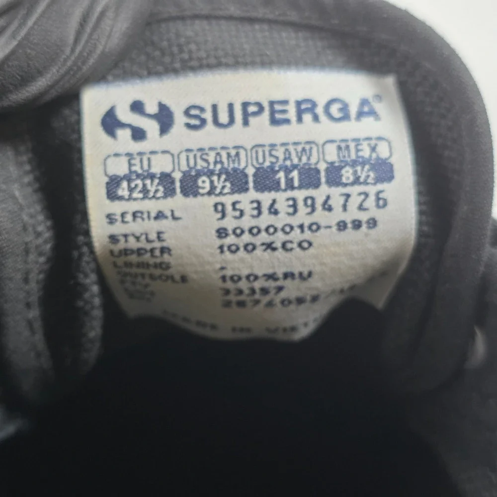 Superga 2750 Cotu Classic Sneakers M9.5/W11.5 Black Canvas Low Top Lace Up Shoes
